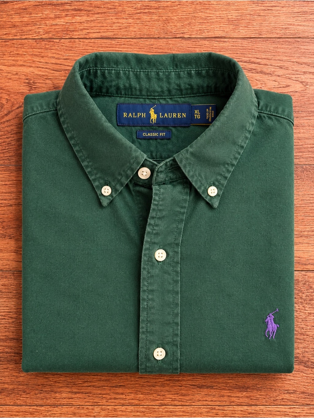 Polo Ralph Lauren Classic Fit Oxford Shirt XL Green Purple Pony Cotton